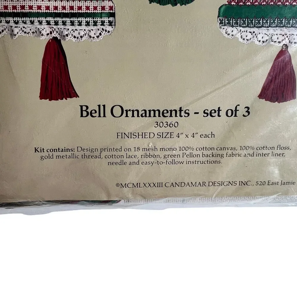 SOMETHING SPECIAL Bell Ornament Needlepoint Kit 30360 Set of 3 Vintage 1983